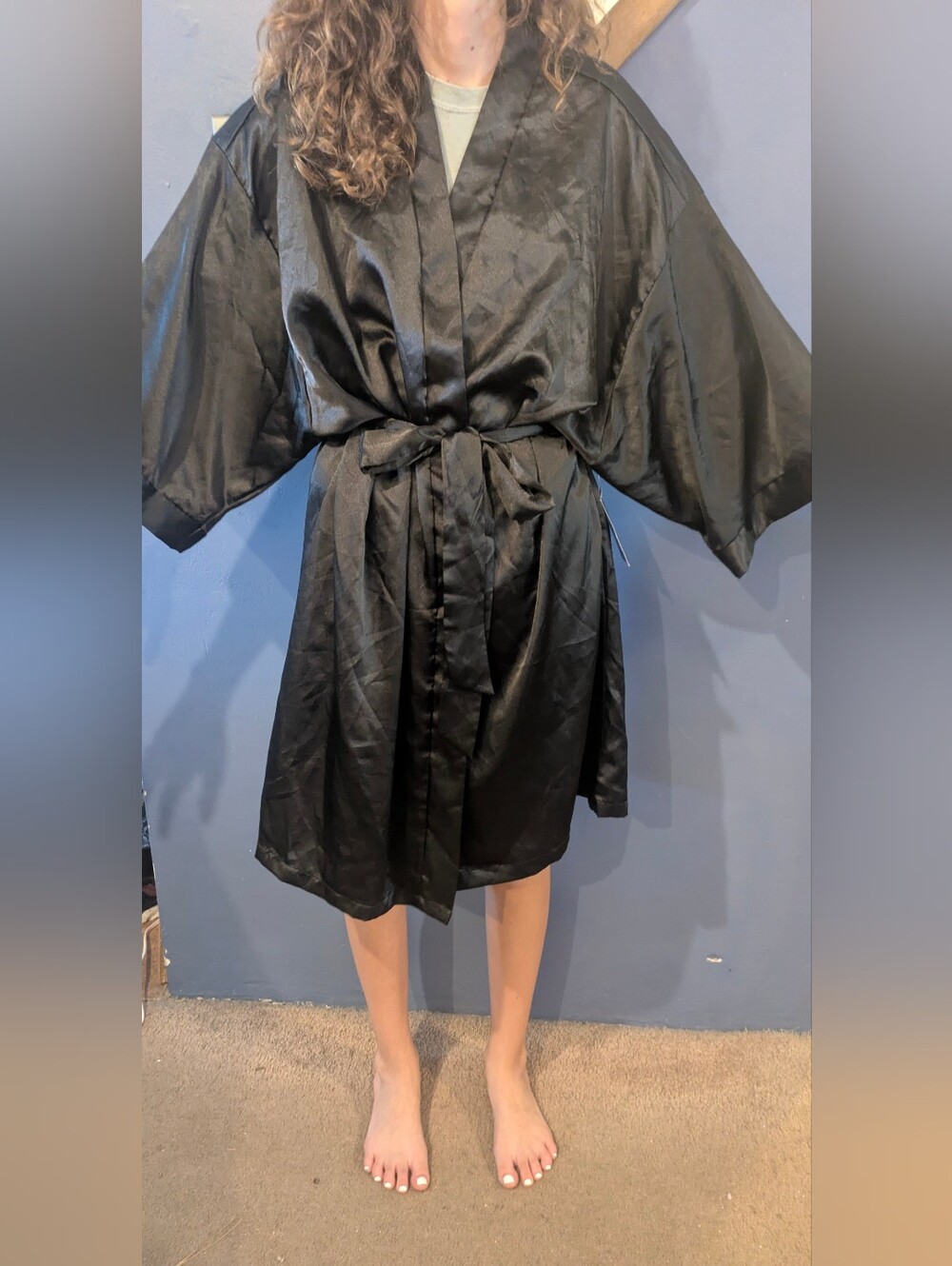 Women's XL Black Satin Kimono Robe - Women's Intimates & Sleepwear New